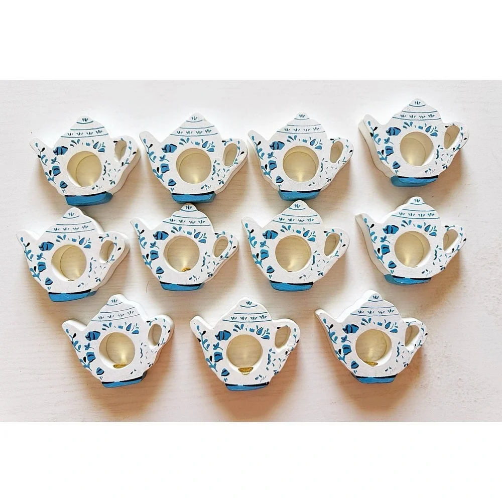 Vintage Wooden Teacup Napkin Holders. Set Of 11.